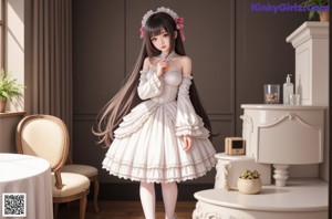 a woman in a pink dress and stockings posing for a picture