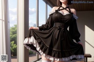 A girl in a maid outfit is posing for a picture.