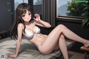 A naked anime girl laying on a bed.