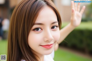 A woman in a white top and white shorts posing for a picture.