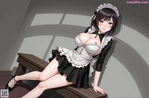 A woman in a maid outfit is posing for the camera.